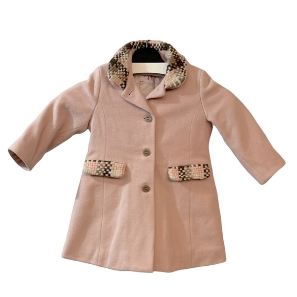 Il Gufo NEW Wool Blend Girls Dress Coat Pink Brown Cream 2 Outdoors Easter Party